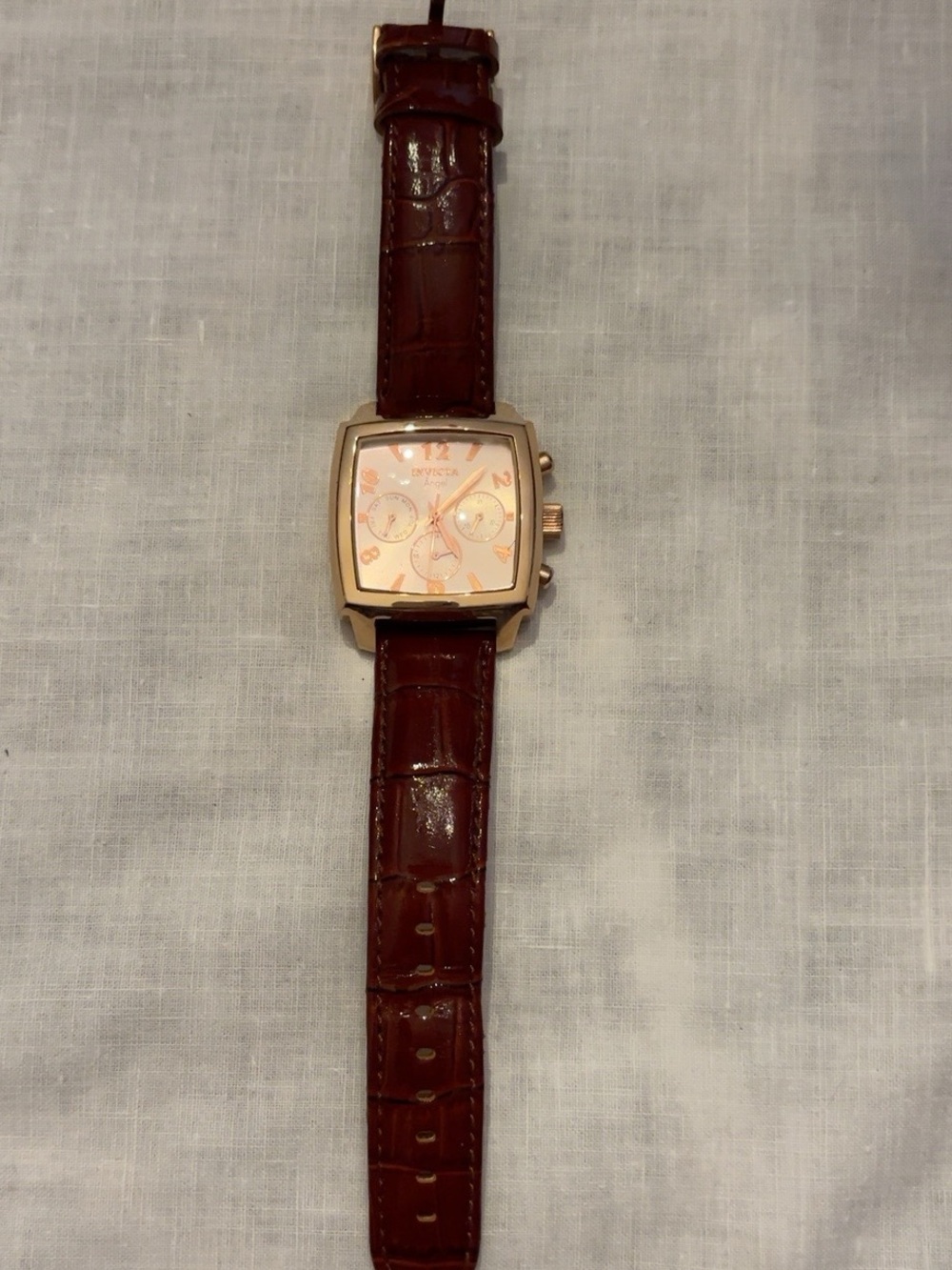 Invicta Angel 12106 Women’s Rose Gold Tone Square Watch Brown Leather Strap